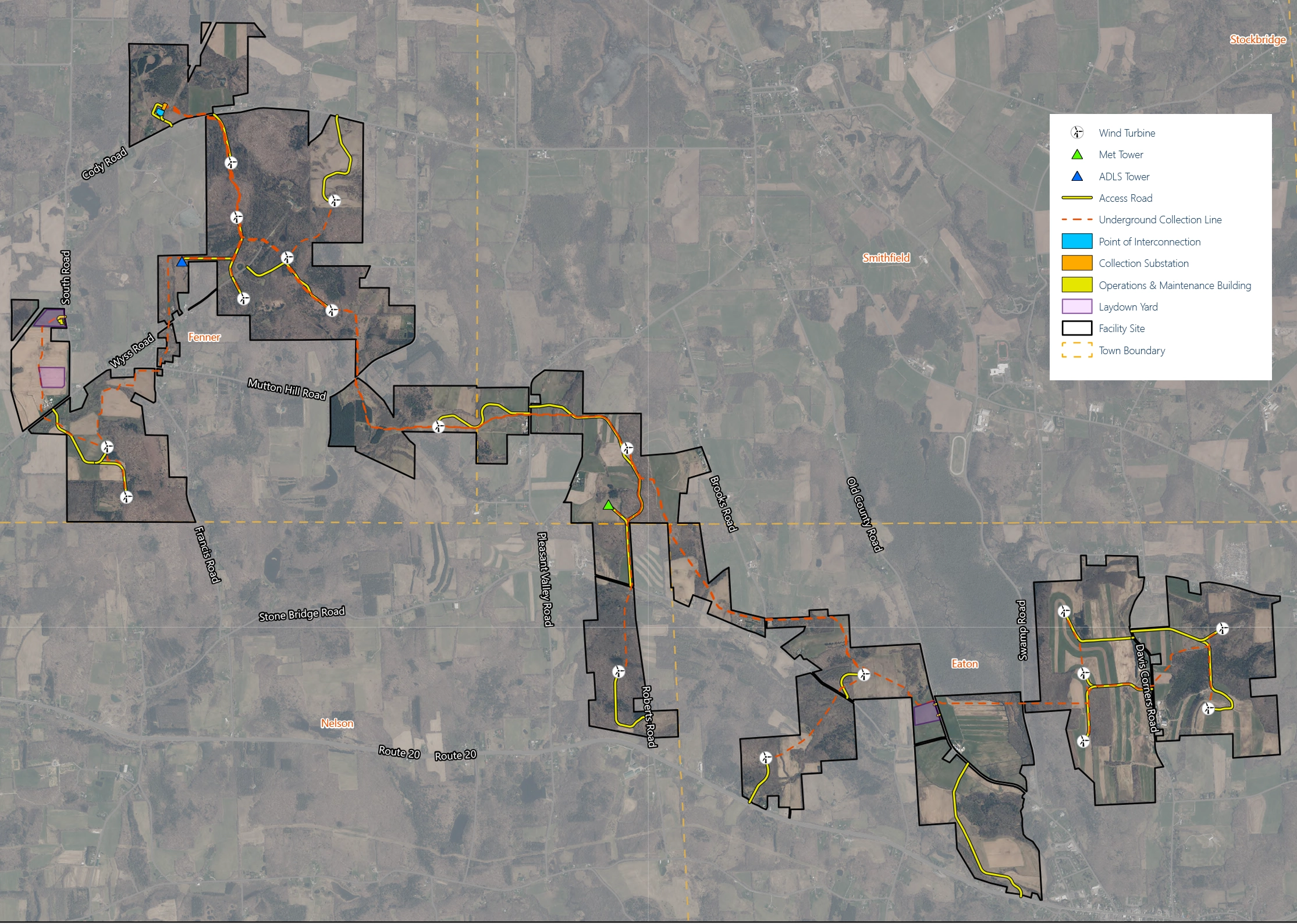 Hoffman Falls Wind project layout map in Madison County, New York